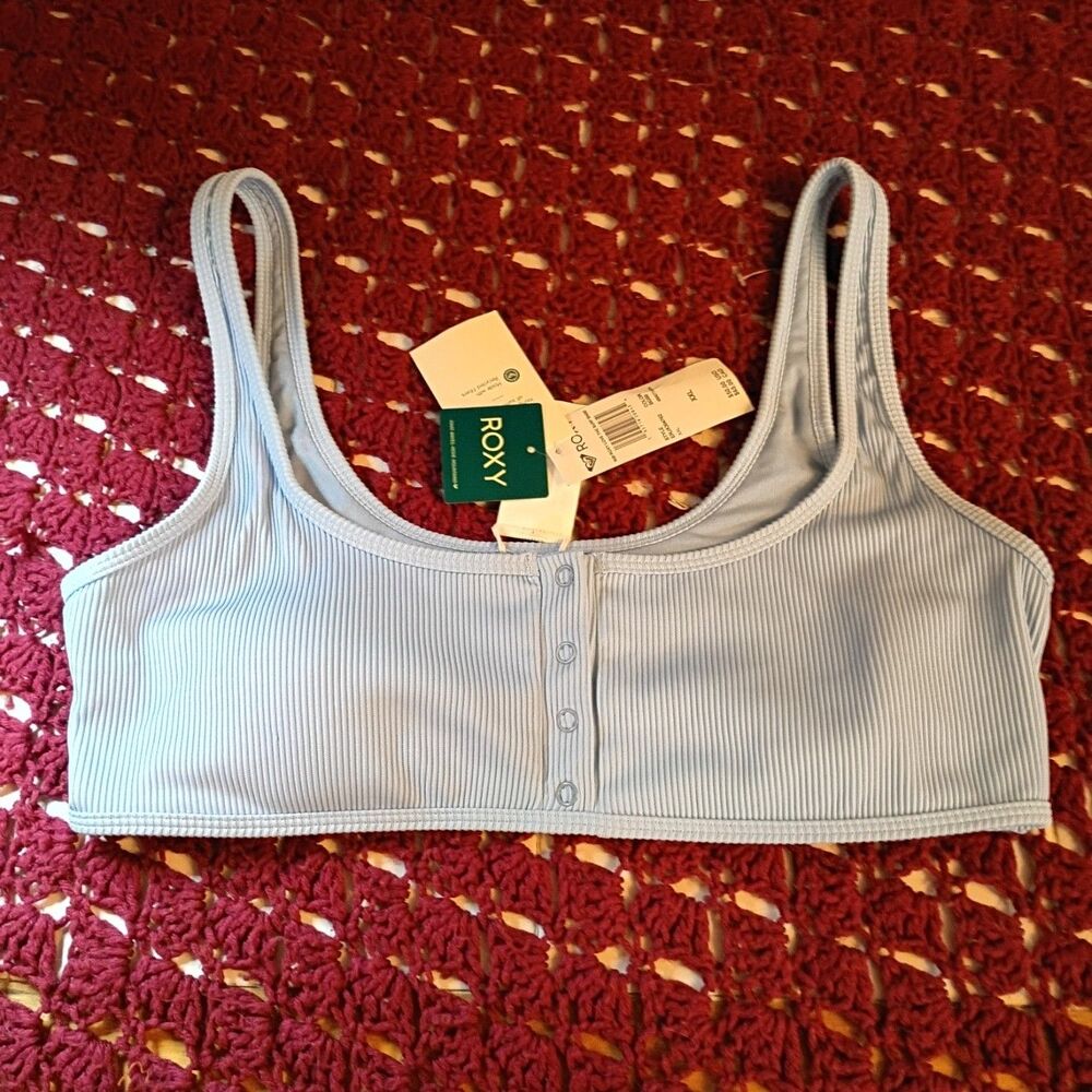 New With Tags Roxy Brand sky blue bikini top XXL Womens size 14 Snap Front
